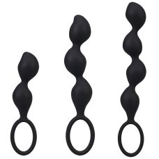 Набір анальних пробок кулястих з кільцем чорного кольору Doc Johnson Mood Naughty Contour Beads Trainer Set