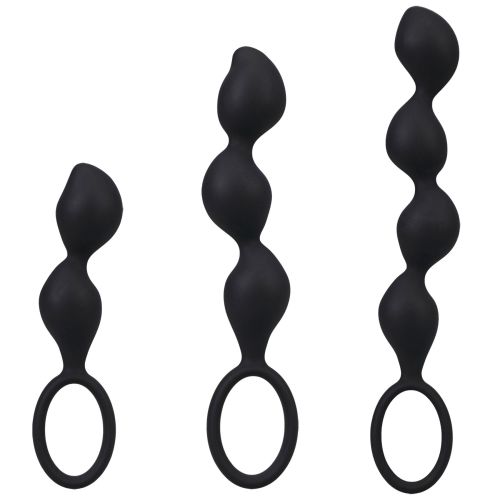Набір анальних пробок кулястих з кільцем чорного кольору Doc Johnson Mood Naughty Contour Beads Trainer Set