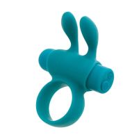 Эрекционное виброкольцо на член с ушками для клитора бирюзовое S Pleasures Premium Rabbit Ring со съемной вибропулей