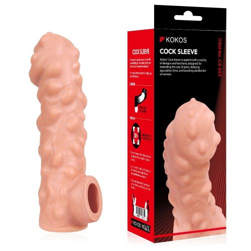 Насадка на член с пупырышками и с петлей для мошонки телесная Kokos Cock Sleeve CS 003 размер S 