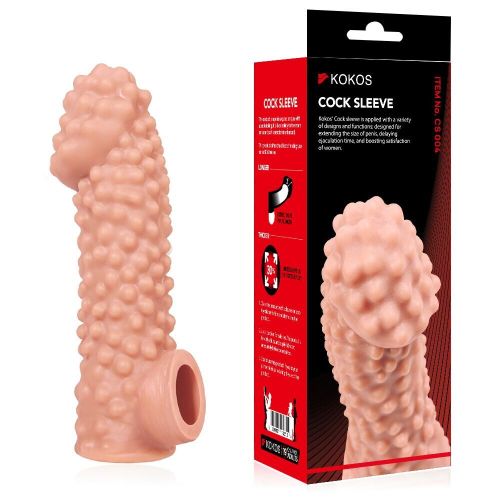 Насадка на член с пупырышками и с петлей для мошонки телесная Kokos Cock Sleeve CS 004 размер S
