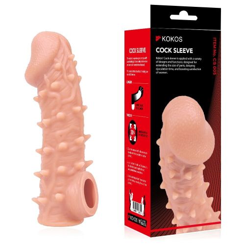 Насадка на член реалистичная с шипами с петлей для мошонки телесная Kokos Cock Sleeve CS 005 размер S 