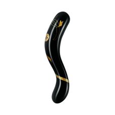 Двосторонній фалоімітатор скляний чорного кольору Secret kisses Handblown double ended dildo довжина 177 мм