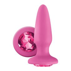 Анальная пробка силиконовая розовая с розовым камнем GLAMS
