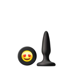 Анальная силиконовая пробка черного цвета с заглушкой смайликом NS Novelties Mojis ily 