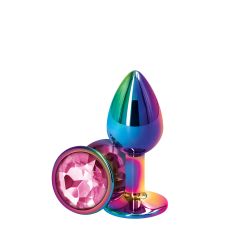 Радужная анальная пробка с розовым камнем REAR ASSETS S