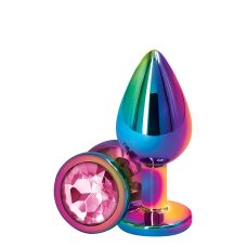 Радужная анальная пробка с розовым камнем REAR ASSETS M