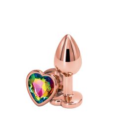 Анальная пробка с радужным кристаллом REAR ASSETS ROSE GOLD HEART RAINBOW S