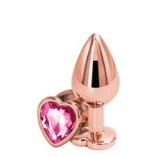 Анальная пробка с розовым кристаллом REAR ASSETS ROSE GOLD HEART M