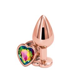 Анальная пробка с радужным кристаллом REAR ASSETS ROSE GOLD HEART RAINBOW M