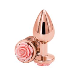 Анальний металевий затор золотистого кольору з рожевою трояндою в основі NS Novelties Rose medium