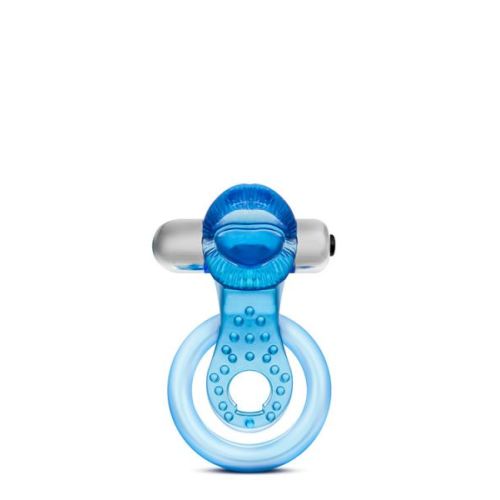 Эрекционное виброкольцо для продления секса голубого цвета STAY HARD TONGUE COCK RING