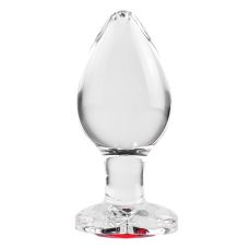 Анальна пробка скляна прозорого кольору з червоним камінчиком у формі серця Adam & Eve Glass plug large