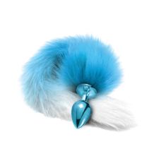 Анальна пробка із хвостом блакитного кольору NS Novelties Global Novelties Nixie Metal Butt Plug With Ombre Tail Blue Metallic