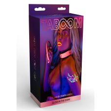Ошейник с поводком БДСМ светящийся в темноте розового цвета Taboom