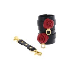 Черные наручники с декоративными красными розами Taboom Wild Roses Wrist Cuffs 