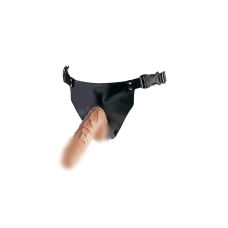 Ременной страпон реалистичный телесного цвета на черных трусиках ToyJoy Superwoman 