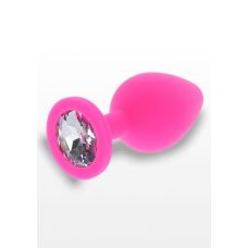 Анальний затор рожевого кольору з фіолетовим кристалом Toy Joy розмір Large