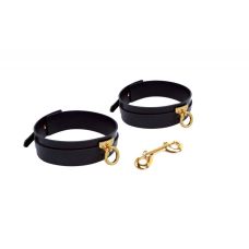 Фиксаторы на бедра БДСМ из итальянской кожи черного цвета Upko Thigh Cuffs размер M