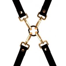 Крестовина для фиксации БДСМ из итальянской кожи черного цвета Upko Bondage Boutique leather Hogtie