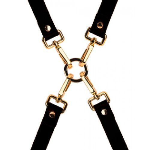 Крестовина для фиксации БДСМ из итальянской кожи черного цвета Upko Bondage Boutique leather Hogtie