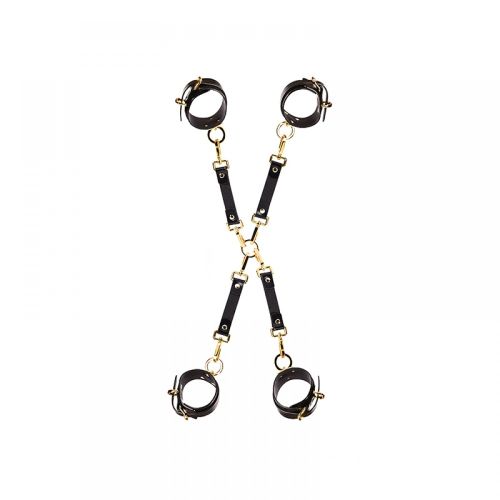 Крестовина для фиксации БДСМ из итальянской кожи черного цвета Upko Bondage Boutique leather Hogtie