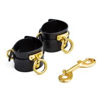 Наручники БДСМ із італійської шкіри чорного кольору Upko Handcuffs