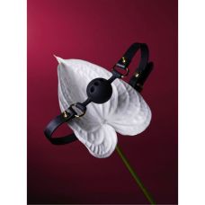 Кляп в рот с шариком БДСМ из силикона и итальянской кожи черного цвета Upko Breathable Ball Gag размер Small  