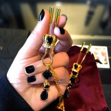 Затискачі для сосків на ланцюжку БДСМ золотистого кольору з підвісками у вигляді корони Upko