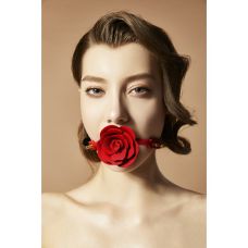 Кляп в рот в форме Розы БДСМ из силикона и итальянской кожи красного цвета Upko Rose Ball Gag 