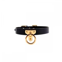 Чокер с кольцом БДСМ из итальянской кожи черного цвета Upko Leather Cosplay Choker размер L