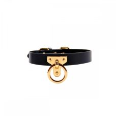 Чокер з кільцем БДСМ з італійської шкіри чорного кольору Upko Leather Cosplay Choker розмір L