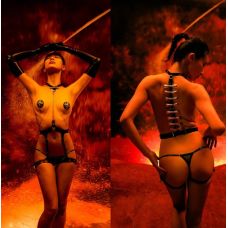 Набір еротичних аксесуарів Портупея та Наклейки на соски з італійської шкіри з позолотою чорного кольору Upko Butterfly 24К