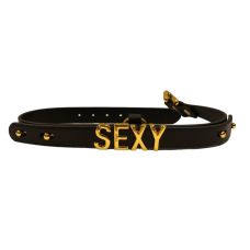 Чокер із написом SEXY з італійської шкіри чорний із золотою фурнітурою Upko
