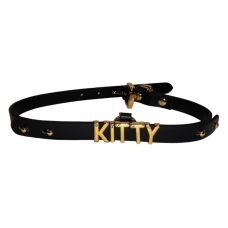 Чокер з написом KITTY з італійської шкіри чорний із золотою фурнітурою Upko
