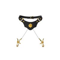 Ошейник черный из кожи с зажимами для сосков черного цвета UPKO Mystic Bond Collection 