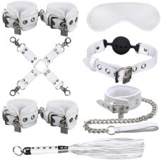 Набір БДСМ із натуральної шкіри білого кольору Runyu Humbe 7 предметів