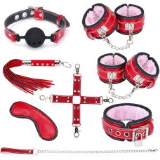 Набір БДСМ із натуральної шкіри червоного кольору Runyu My Captive 7 предметів