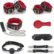 Набір БДСМ з натуральної шкіри чорно червоного кольору Runyu Obedient Girl 7 предметів