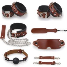 Набір БДСМ із натуральної шкіри коричневого кольору Runyu Your Captivity 7 предметів