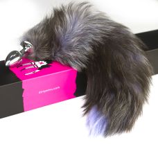 Анальна металева пробка з блакитним хвостиком із натурального хутра Runyu Light blue розмір S