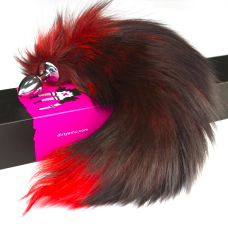 Анальна пробка сріблястого кольору з червоним хвостом із натурального хутра Runyu