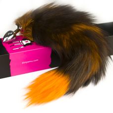 Анальна металева пробка з помаранчевим хвостиком із натурального хутра Runyu Orange розмір S