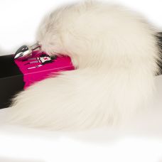 Анальна металева пробка з біло сірим хвостиком із натурального хутра Runyu White and grey розмір S