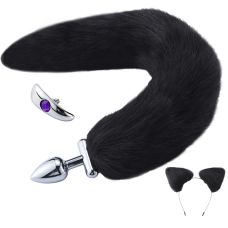 Подарунковий набір для сексу Анальна пробка з хвостом та вушками в комплекті чорного кольору Runyu Passion Panther