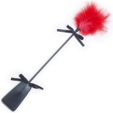 Стек двосторонній для БДСМ ігор чорного кольору з лоскотанням червоним пір'їнкою Runyu Tender and painful