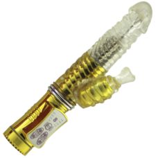 Вібратор реалістичний з відростком для клітора та ротацією золотистого кольору Ningbo aiLe Jack