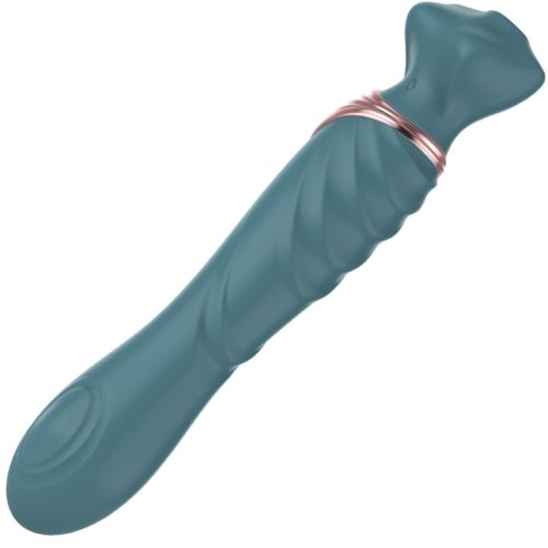 Вибратор двухсторонний вагинальный и для стимуляции клитора зеленого цвета Zalo