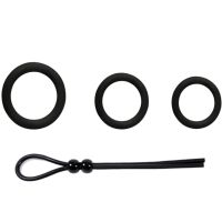 Набор эрекционное кольцо 3 штуки и эрекционное лассо 1 штука черного цвета Winyi Ring Set 