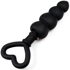 Анальный стимулятор шарообразный с ручкой в форме сердца черного цвета Winyi Heart